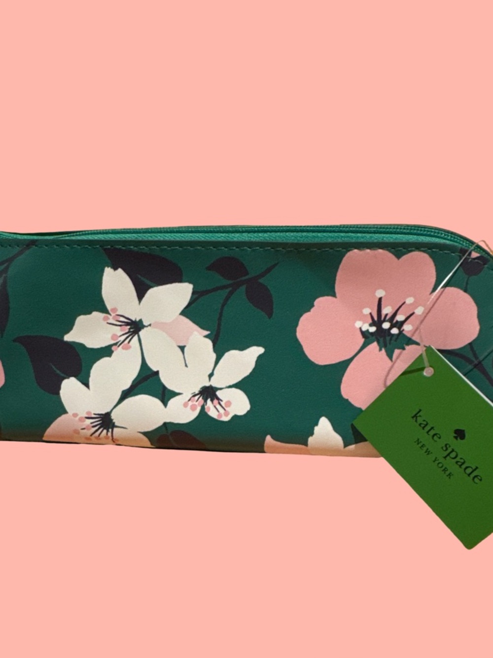 kate spade floral zip pouch in teal and blush pink